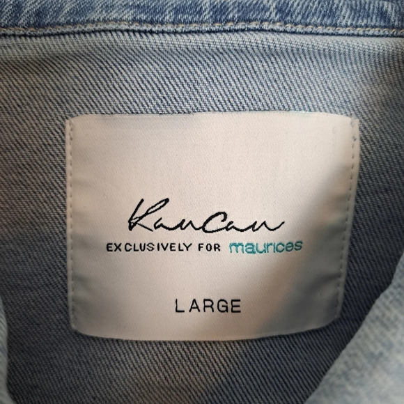 KanCan Women's Light Wash Raw Hem Crop Festival Denim Jacket Size Large - Picture 4 of 6